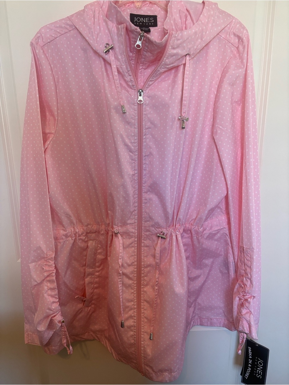 Jones New York Light Pink Polka Dot Hooded Utility Jacket